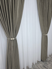 Set Turta Dulce: Perdea Voal Premium Si Draperie Catifea Cafea Cu Lapte