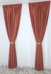 Set Ruginiu de Mai : Perdea Voal Premium Si Draperie Catifea Caramiziu
