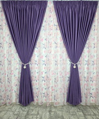 Set Gratiela: Perdea Din Voal Cu Model Floral Si Draperie Soft Mov Semi-Opaca