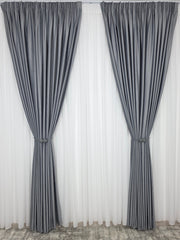Set Gri Ciment: Perdea Voal Premium Si Draperie Catifea Gri Mediu