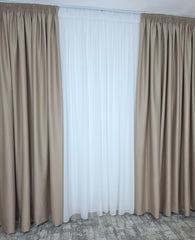 Colectia Hotel: Perdea Voal Alb si Draperii Blackout 90%-Crem Roze