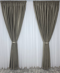 Set Turta Dulce: Perdea Voal Premium Si Draperie Catifea Cafea Cu Lapte