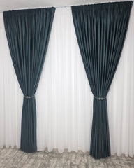 Set Como: Perdea Voal Premium Si Draperie Catifea Verde Onix