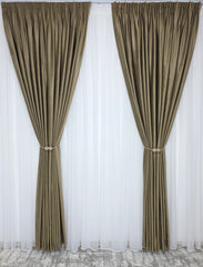 Set Anda: Perdea Alba Cu Sidef Si Draperie Catifea Ciocolata Calda Blackout 90%