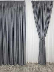Set Gri Ciment:pentru Livinguri Moderne cu Canapele Gri, Mobilier Alb sau Decoruri in Nuante de Gri si Negru - Perdea Voal Premium si Draperie Catifea Gri Mediu - Confectionat pe Comanda