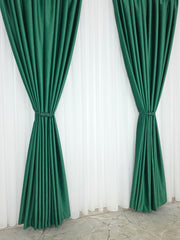 Set Premium: Perdea Matase Alba și Draperie Verde Smarald Catifea Garantat Opacă Blackout 100%