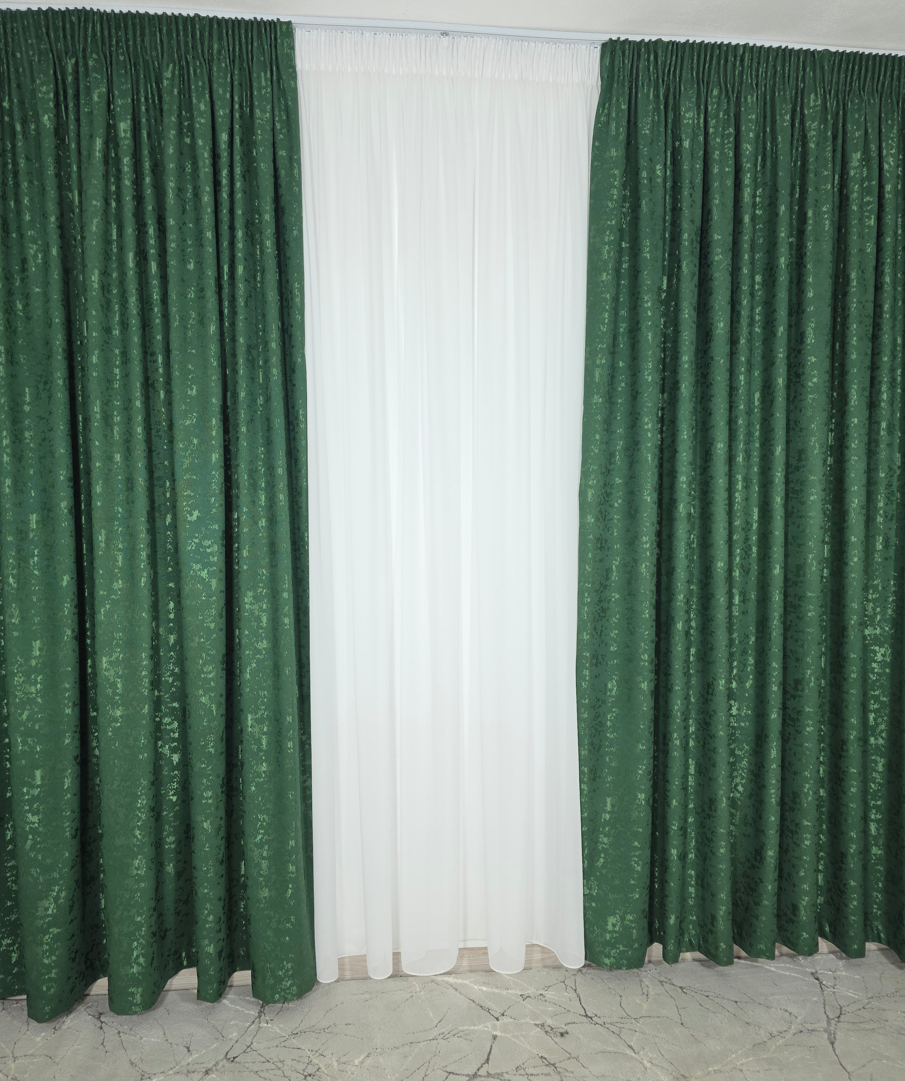 Set Los Angeles Verde Smarald: Perdea alba simpla si Draperie tip nisip