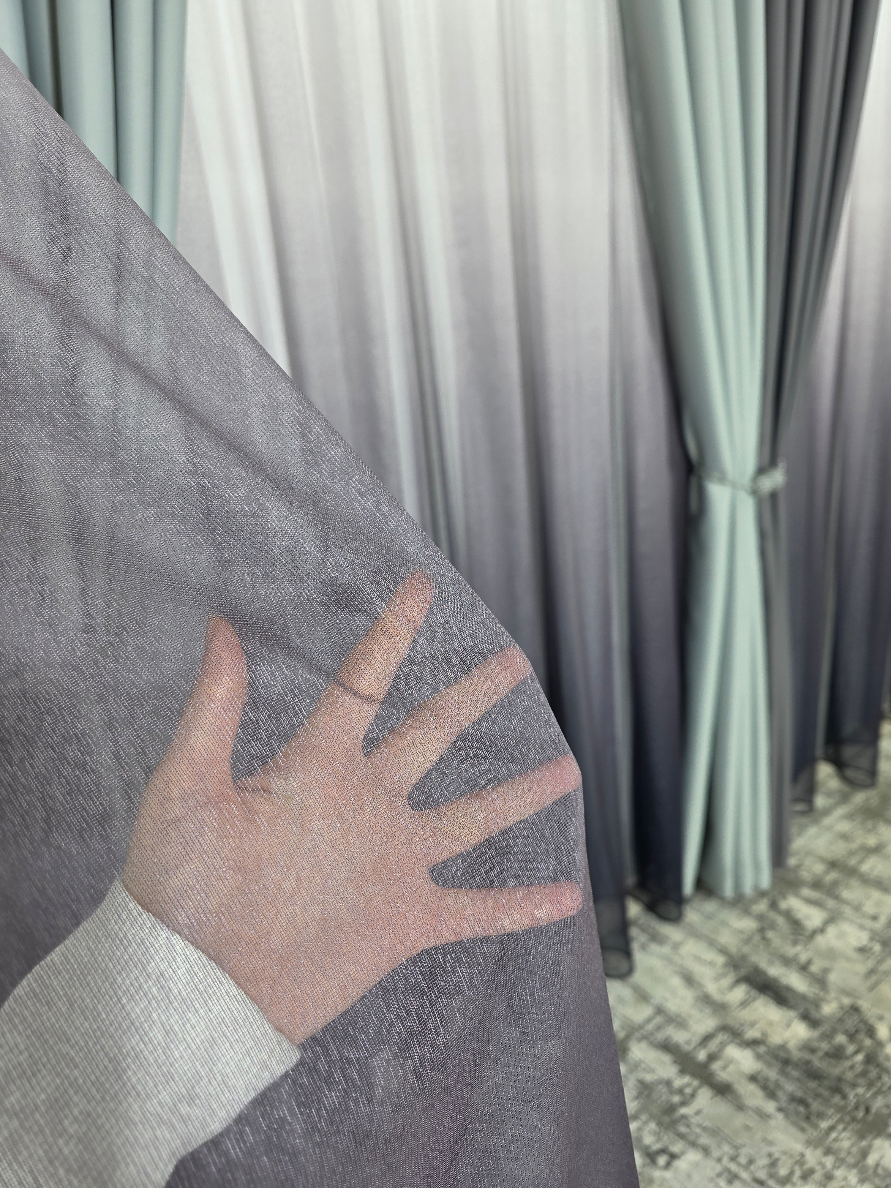 Set Ken: perdea bamboo degrade gri mov si draperie in 2 culori, nuante de gri blackout 98%