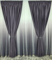 Set Rebeca: perdea bamboo degrade gri mov si draperie catifea mov blackout 90%