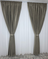 Set Turta Dulce: Perdea Voal Premium Si Draperie Catifea Cafea Cu Lapte