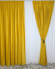 Set Renata: Perdea Voal Premium Si Draperie Catifea Galben