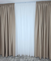 Colectia Hotel: Perdea Voal Alb si Draperii Blackout 90%-Crem Roze