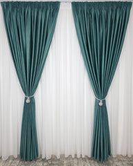 Draperie Rolex din catifea verde turcoaz cu sclipici auriu