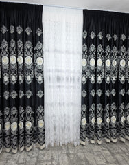 Draperie Catifea Neagra cu Broderie 3D Eleganta Blackout 80-95% pentru Living si Dormitor in Tonuri Gri si Negru, Confectionata la Comanda Casablanca Magazin