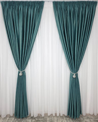 Draperie Rolex din catifea verde turcoaz cu sclipici auriu