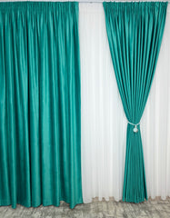 Set Zakynthos: Perdea Voal Premium Si Draperie Catifea Verde Marin