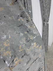 Colectia Elegance: Perdea Voal Premium Si Draperie Catifea Gri Mediu Cu Insertii model Golden