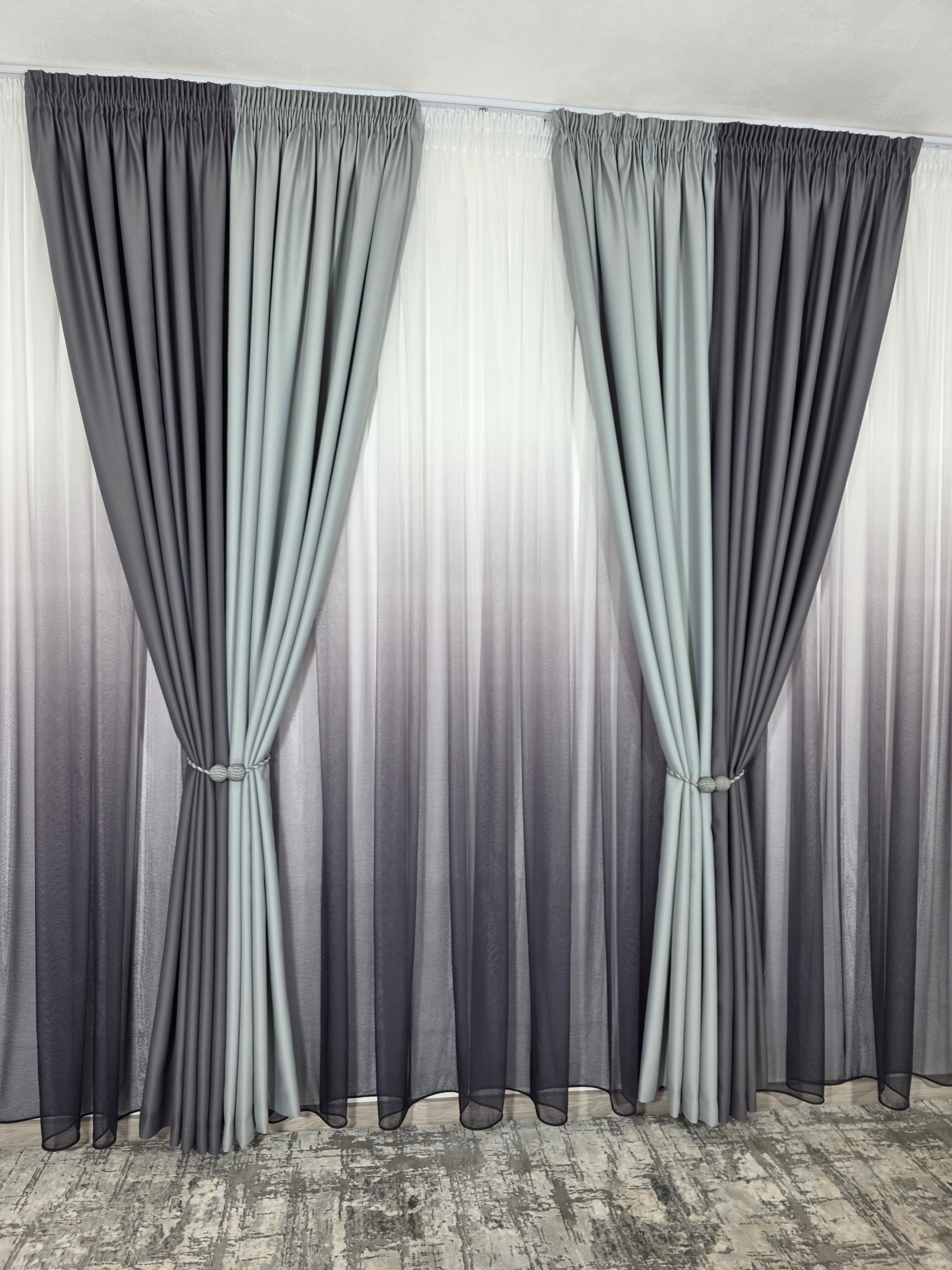 Set Ken: perdea bamboo degrade gri mov si draperie in 2 culori, nuante de gri blackout 98%