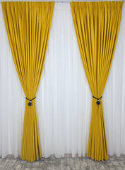 Set Renata: Perdea Voal Premium Si Draperie Catifea Galben