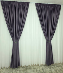 Set Barni: Perdea Voal Alb Premium Si Draperie Catifea Mov