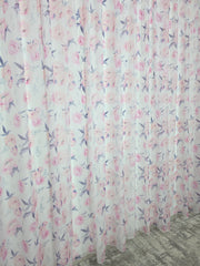 Perdea Inna din voal model floral combinatie roz cu gri