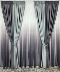 Set Ken: perdea bamboo degrade gri mov si draperie in 2 culori, nuante de gri blackout 90%