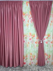 Set Petal Roz: Perdea Din Voal Cu Model Floral Si Draperie Soft Roz Semi-Opaca