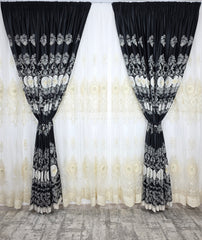 Set Linea: perdea din tul cu broderie crem 3D si draperie din catifea neagra 3D