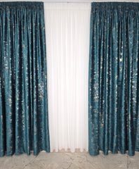 Colectia Elegance: Perdea Voal Premium Si Draperie Catifea Turcoaz Cu Insertii model Golden