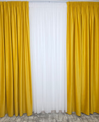 Set Renata: Perdea Voal Premium Si Draperie Catifea Galben