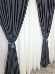 Colectia Blackout Varianta 2005 Perdea Alba Voal Premium Jorjet si Draperie Gri Antracit Blackout 90-95% pentru Living si Dormitor in Nuante Alb, Gri si Antracit