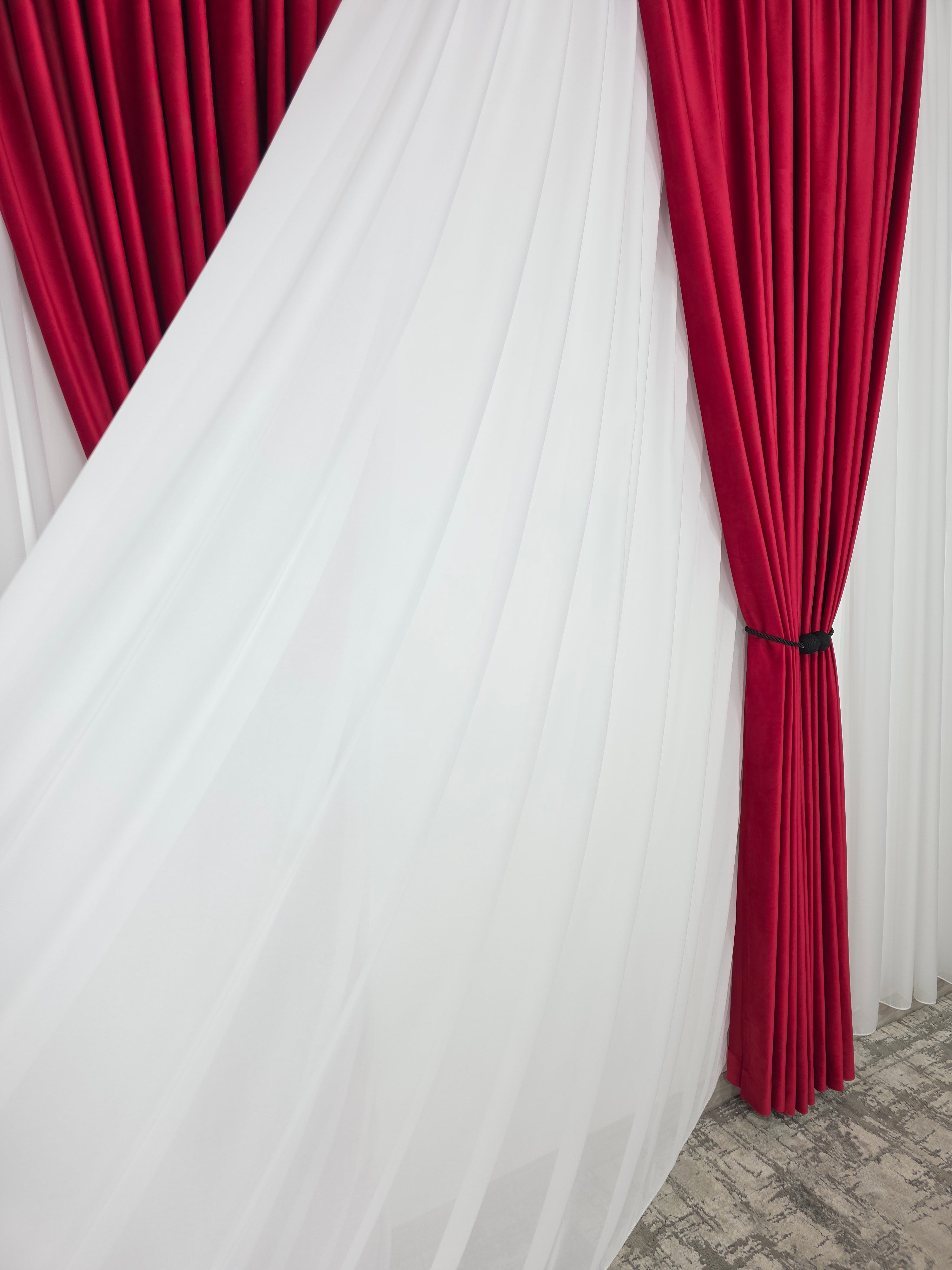 Set Dinamo: Perdea Voal Premium Si Draperie Catifea Rosu