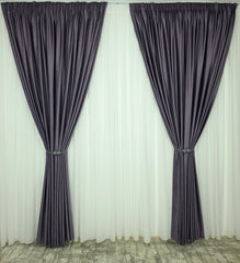 Set Barni: Perdea Voal Alb Premium Si Draperie Catifea Mov