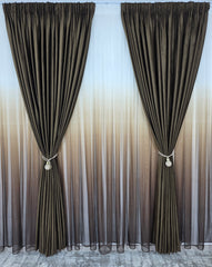 Set Nora: perdea bamboo degrade maro si draperie catifea maro blackout 98%