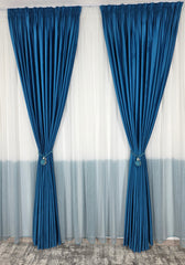 Set Siena: perdea in doua culori alb-turcoaz tip borangic si draperie catifea turcoaz