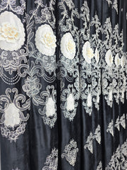 Draperie Catifea Neagra cu Broderie 3D Eleganta Blackout 80-95% pentru Living si Dormitor in Tonuri Gri si Negru, Confectionata la Comanda Casablanca Magazin