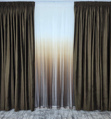 Set Nora: perdea bamboo degrade maro si draperie catifea maro blackout 98%
