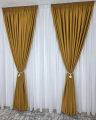 Draperie Galben Mustar din Material Tip Stofa cu Textura Plina si Cadere Grea, Opacitate 80% – Ideala pentru Living si Dormitor – Potrivita cu Pat sau Canapea Crem, Gri, Bej ori Maro, Pereti Albi si Mobilier Alb, Crem sau Maro – Confectionata pe Comanda
