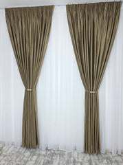Set Anda: Perdea Alba Cu Sidef Si Draperie Catifea Ciocolata Calda Blackout 90%