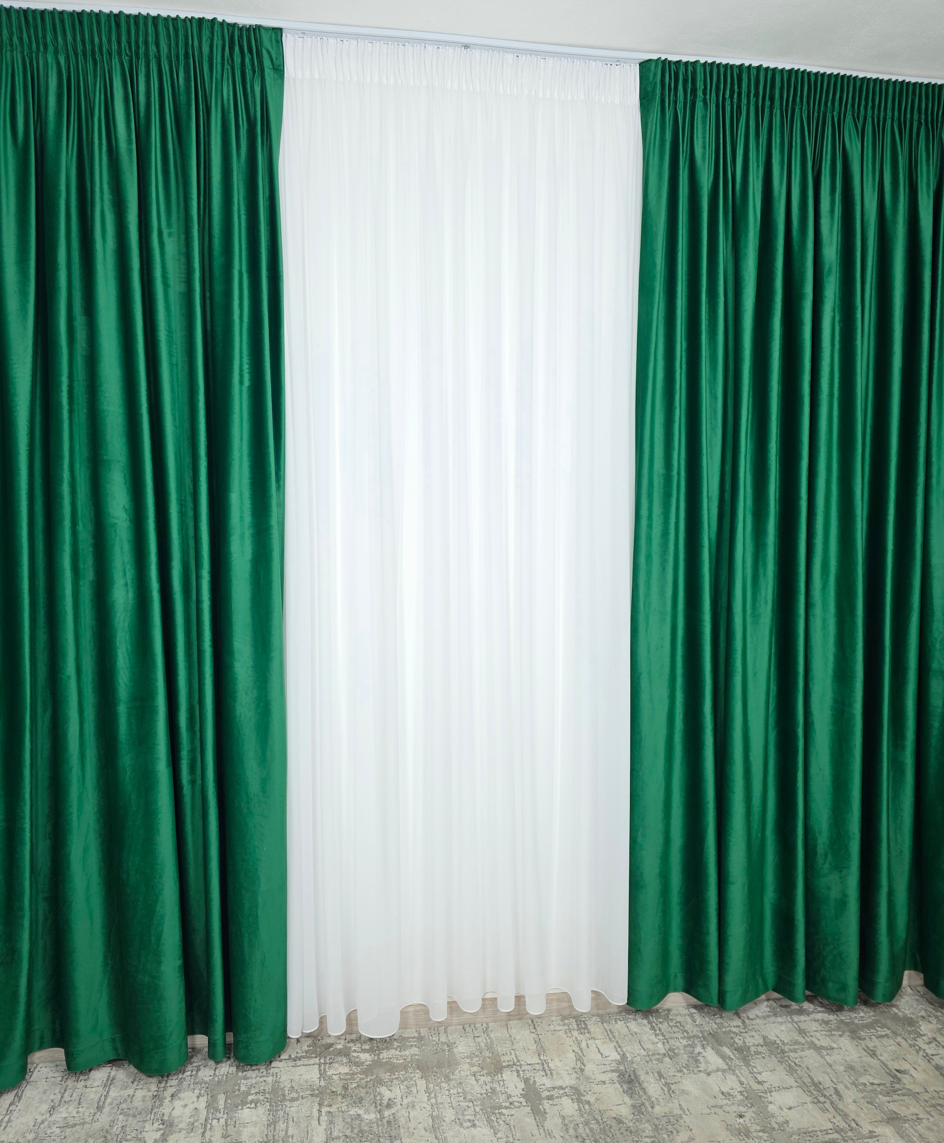 Set Vanesa: Perdea Voal Premium Si Draperie Catifea Verde Smarald