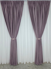 Set Suzana: Perdea Albă Din Voal Si Draperie Catifea Mov Lila