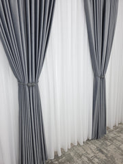 Set Gri Ciment: Perdea Voal Premium Si Draperie Catifea Gri Mediu