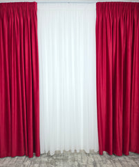 Set Nicoleta: perdea alba simpla voal si draperie catifea rosie