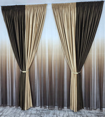 Set Selina: perdea bamboo degrade maro și draperie catifea in 2 culori blackout 90%