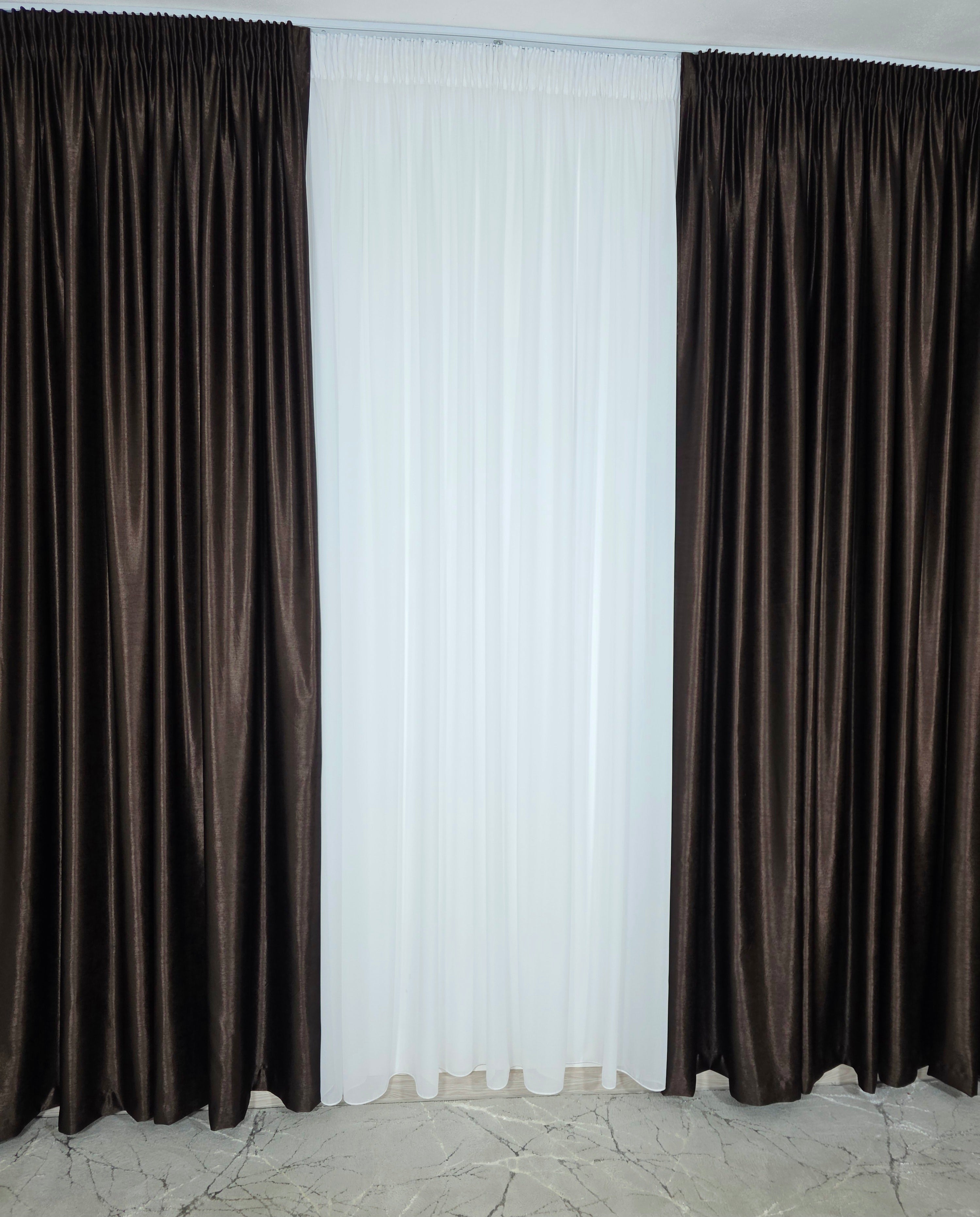 Colectia Soft: perdea voal alb si draperie uni, varianta mai ușoară a catifelei-Wenge