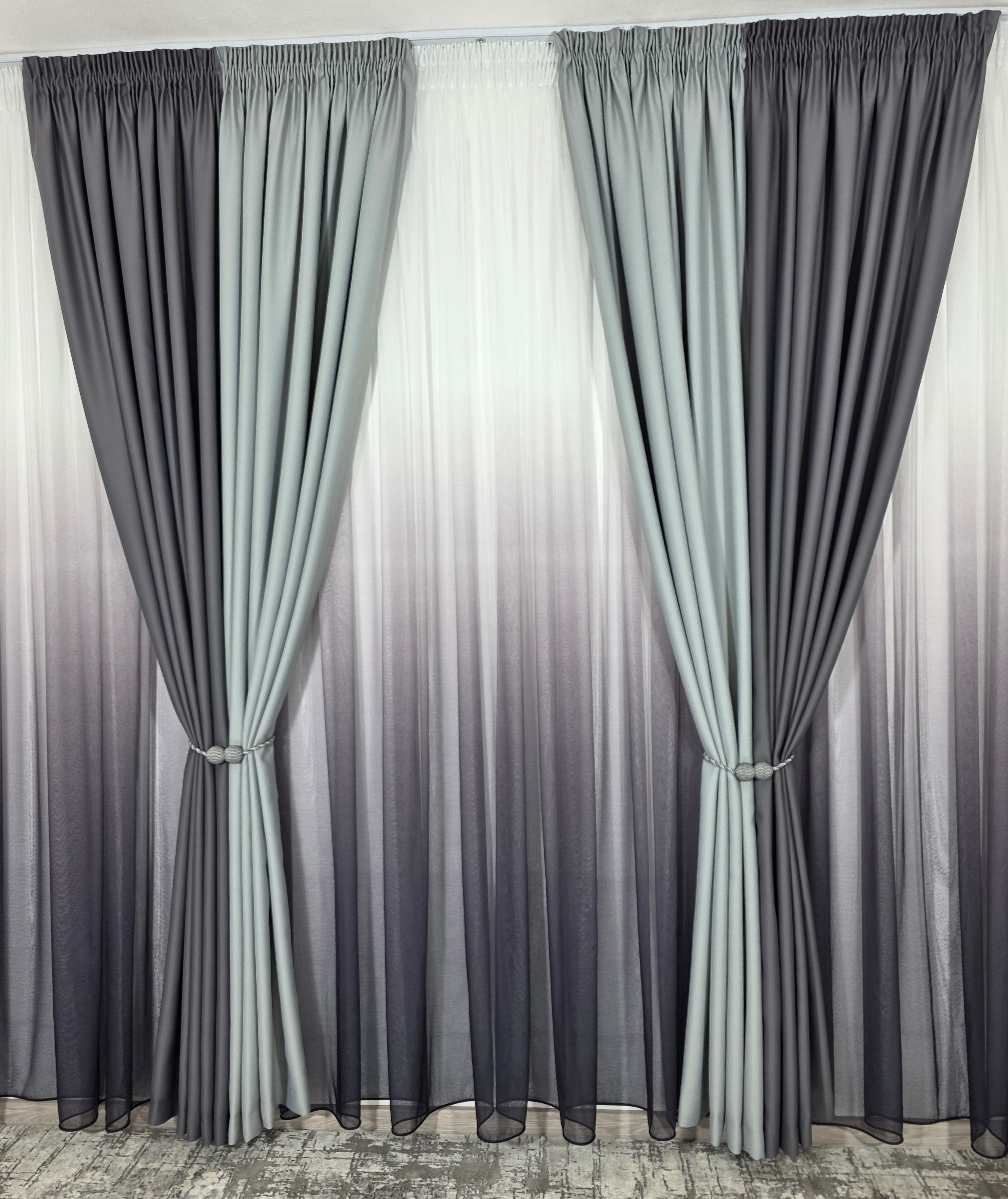 Set Ken: perdea bamboo degrade gri mov si draperie in 2 culori, nuante de gri blackout 98%