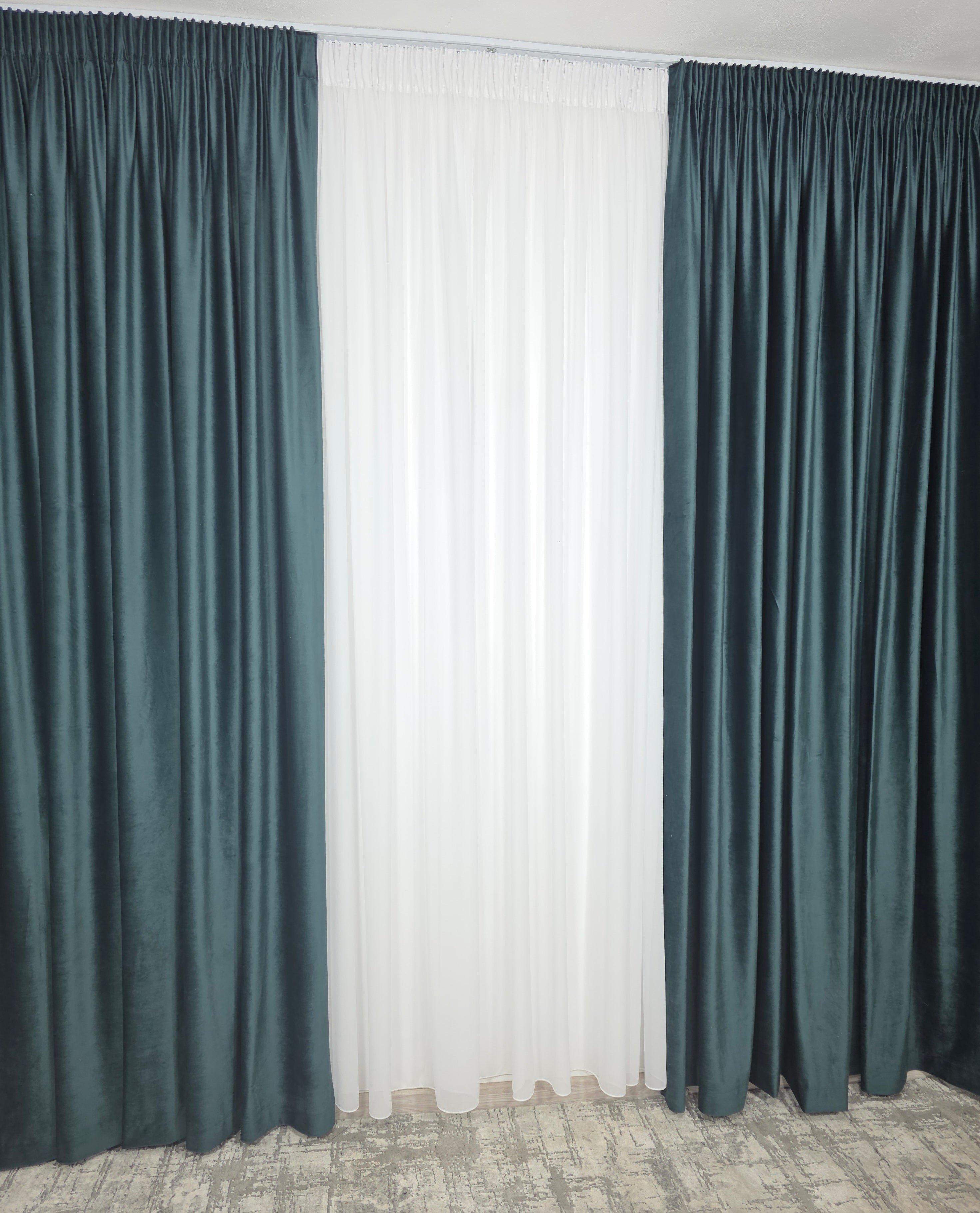 Set Como: Perdea Voal Premium Si Draperie Catifea Verde Onix