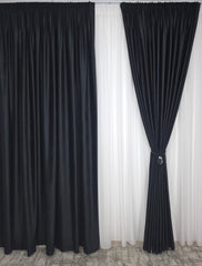 Set Tenebris: Perdea Voal Premium Si Draperie Catifea Negru