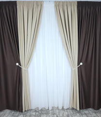 Draperie Leo Crem-Maro Blackout 90% – ideala pentru livinguri si dormitoare calde si elegante cu canapele crem, bej, cappuccino sau alb si mobilier lemn natur sau wenge – confectionata pe comanda