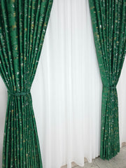 Colectia Elegance: Perdea Voal Premium Si Draperie Catifea Verde Smarald Cu Insertii model Golden